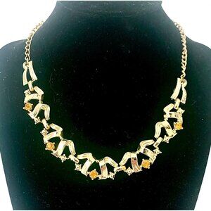 Retro Topaz Rhinestone Necklace Gold Tone Choker Adjustable
